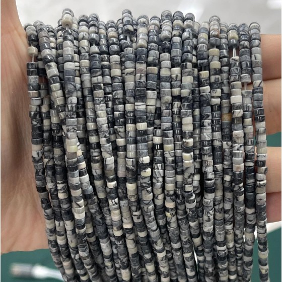 No_843_Natural Black Grid Stone Disc (heishi) Spacer Beads_2*3mm_(Sold Per Strand)