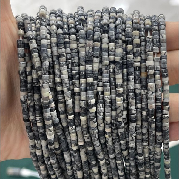 No_843_Natural Black Grid Stone Disc (heishi) Spacer Beads_2*3mm_(Sold Per Strand)
