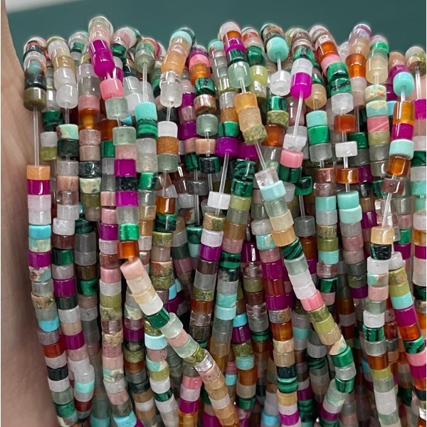 No_869_Mixed Color Natural Stone Disc (heishi) Spacer Beads_2*3mm_(Sold Per Strand)