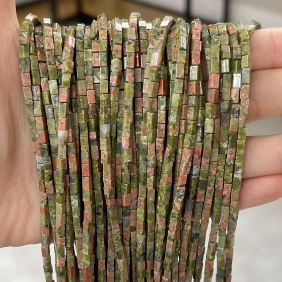 No_904_Natural Unakite Small Rectangle_2*4mm_(Sold Per Strand)