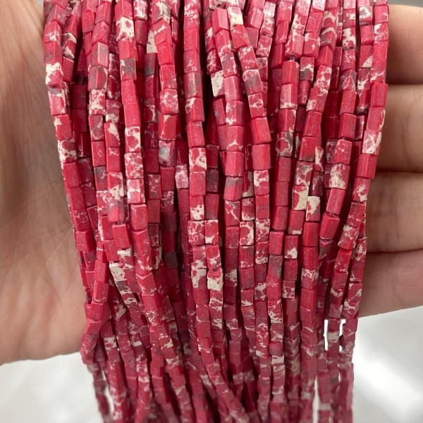 No_930_Synthetic Red Jasper Imperial Jasper Small Rectangle_2*4mm_(Sold Per Strand)