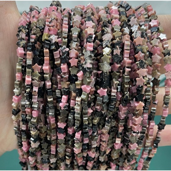 No_952_Natural Black Line Rhodochrosite Flat Five Pointed Star_4mm_(Sold Per Strand)