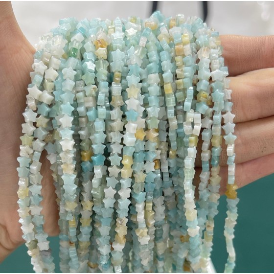 No_954_Natural Amazonite Flat Five Pointed Star_4mm_(Sold Per Strand)