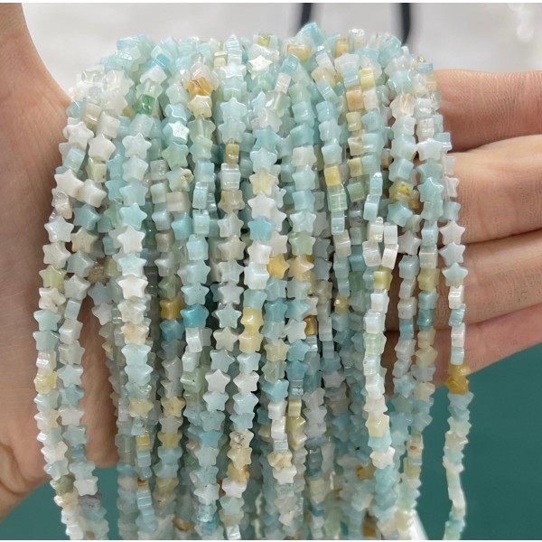 No_954_Natural Amazonite Flat Five Pointed Star_4mm_(Sold Per Strand)