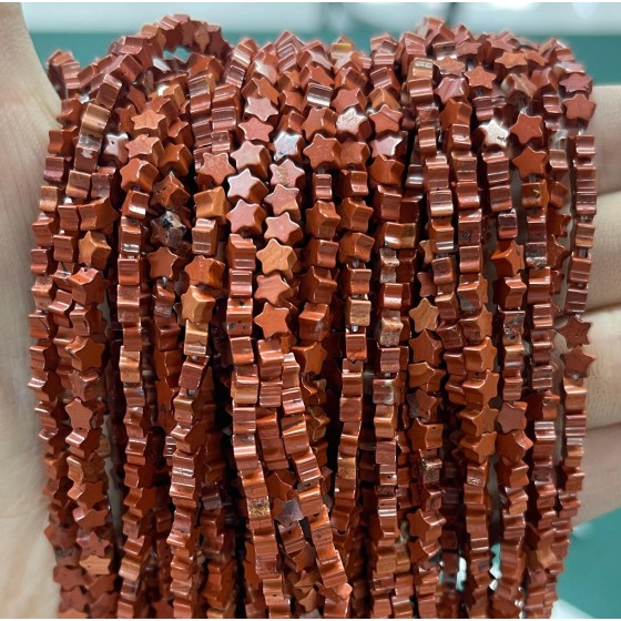 No_963_Natural Red Jasper Flat Five Pointed Star_4mm_(Sold Per Strand)