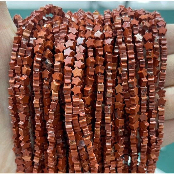 No_963_Natural Red Jasper Flat Five Pointed Star_4mm_(Sold Per Strand)