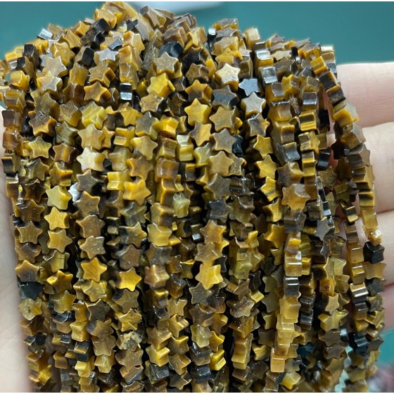 No_970_Natural Yellow Tiger Eye Stone Flat Five Pointed Star_4mm_(Sold Per Strand)