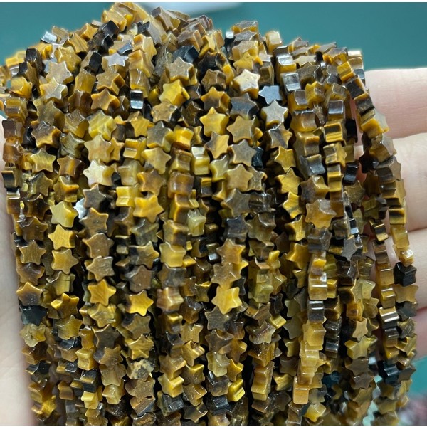 No_970_Natural Yellow Tiger Eye Stone Flat Five Pointed Star_4mm_(Sold Per Strand)