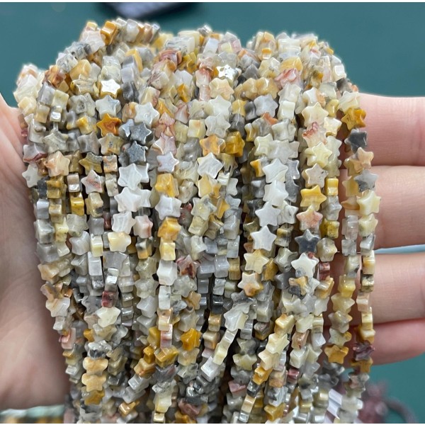 No_971_Natural Crazy Agate Flat Five Pointed Star_4mm_(Sold Per Strand)