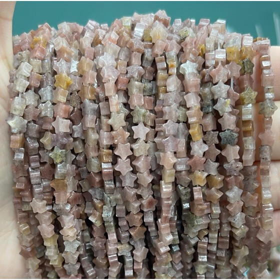 No_974_Natural Strawberry Quartz Flat Five Pointed Star_4mm_(Sold Per Strand)
