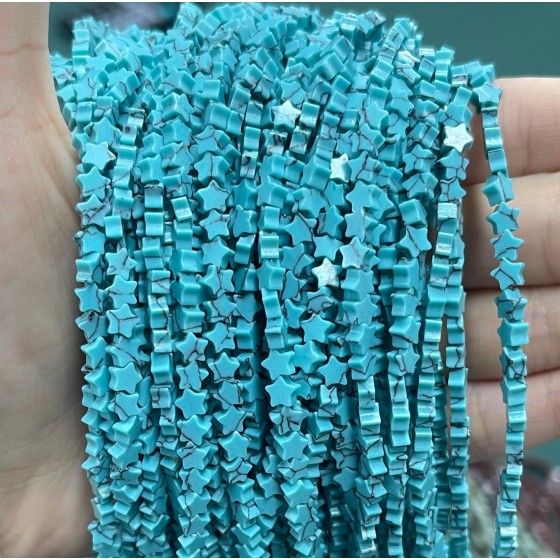 No_976_Synthetic Light Green Turquoise Flat Five Pointed Star_4mm_(Sold Per Strand)