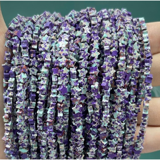 No_986_Synthetic Purple Imperial Jasper Flat Five Pointed Star_4mm_(Sold Per Strand)