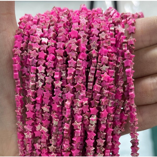 No_988_Synthetic Rose Red Imperial Jasper Flat Five Pointed Star_4mm_(Sold Per Strand)