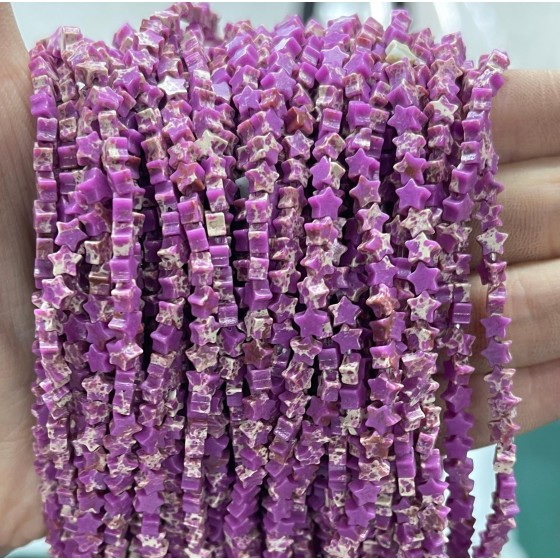 No_989_Synthetic Purple Imperial Jasper Flat Five Pointed Star_4mm_(Sold Per Strand)