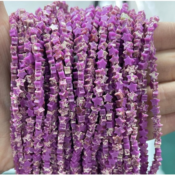 No_989_Synthetic Purple Imperial Jasper Flat Five Pointed Star_4mm_(Sold Per Strand)