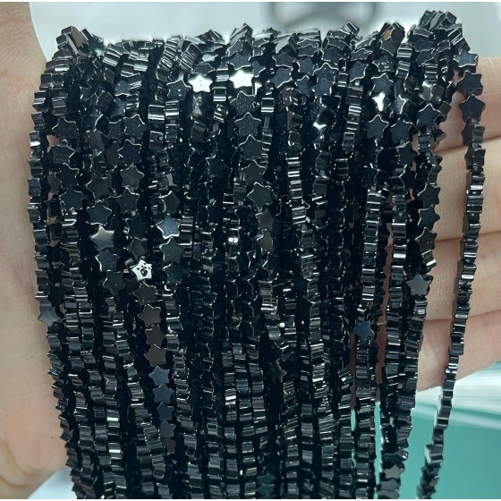 No_998_Natural Black Agate Flat Five Pointed Star_4mm_(Sold Per Strand)