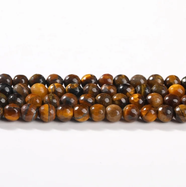 No_4447_1A Natural Faceted Tiger Eyes Stone Beasds_10mm_(Sold Per Strand)