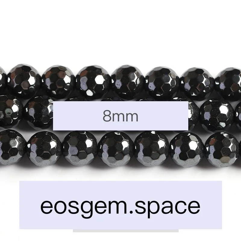No_4714_Natural Faceted Hematite Stone Beads 64 Cutting_8mm_(Sold Per Strand)