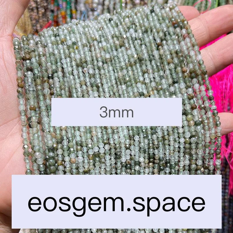 No_7471_Faceted Natural Green Rutilated Quartz Beads_;3mm_(Sold Per Strand)