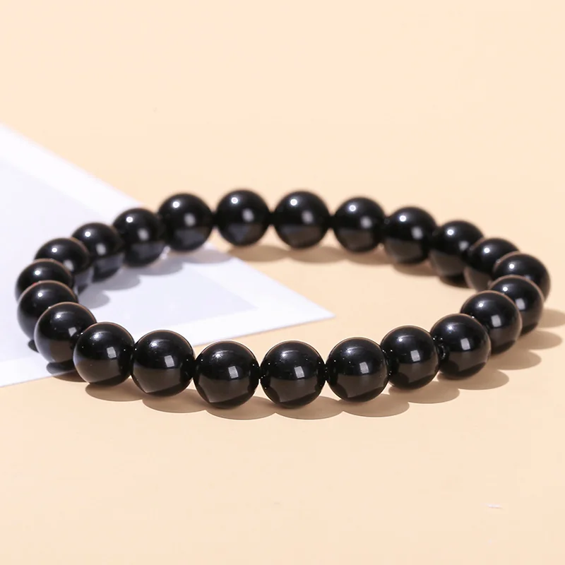 No_3235_Natural Pure Black Obsidian Bracelet_10mm_(Sold Per Strand)