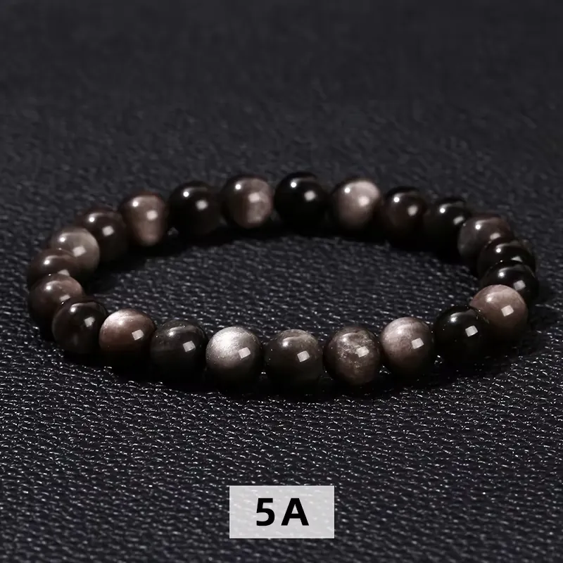 No_3252_5A Natural Silver Obsidian Bracelet_8mm_(Sold Per Strand)